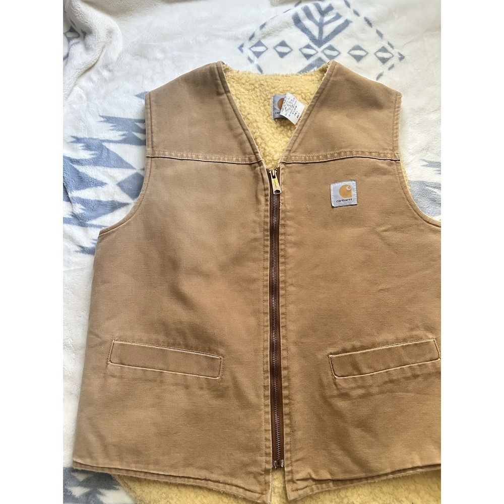 Mens Carhartt Brown Vintage Duck Cotton Fleece Lined Vest Made In USA XL Tall